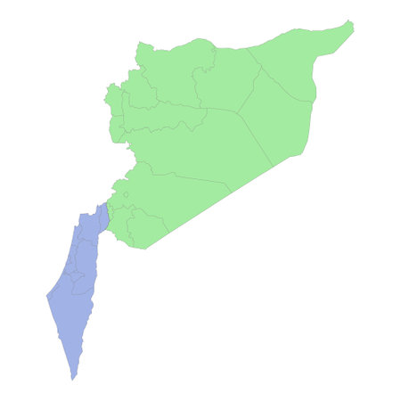 High quality political map of Israel and Syria with borders of the regions or provinces. vector illustrationのイラスト素材