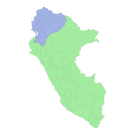 High quality political map of Peru and Ecuador with borders of the regions or provinces. vector illustrationのイラスト素材
