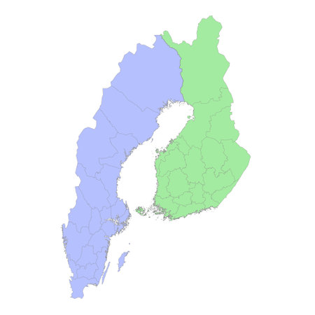 High quality political map of Sweden and Finland with borders of the regions or provinces. vector illustrationのイラスト素材