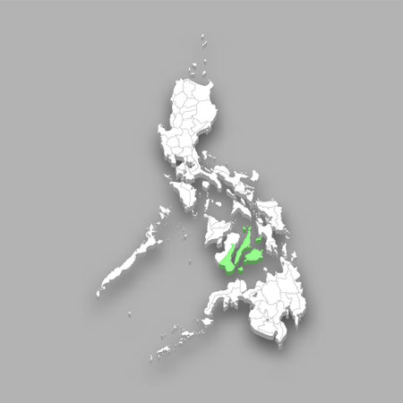 Central Visayas region location within Philippines 3d isometric mapの写真素材