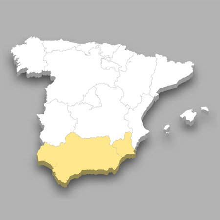 South region location within Spain 3d isometric mapのイラスト素材