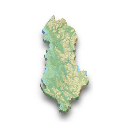 3d isometric relief map of Albania with shadowの写真素材
