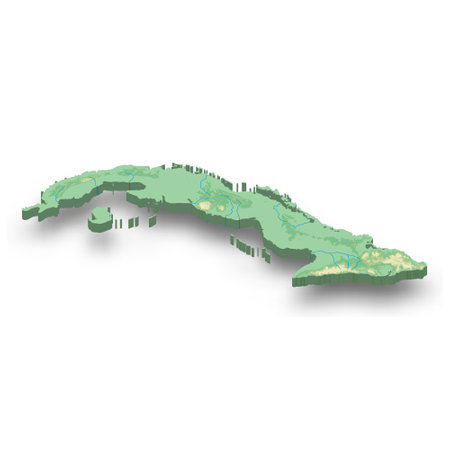3d isometric relief map of Cuba with shadowのイラスト素材