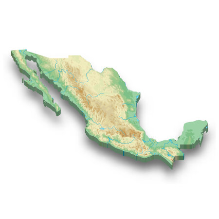 3d isometric relief map of Mexico with shadowの写真素材