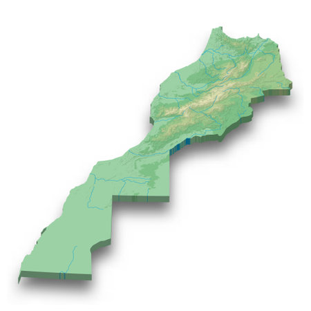 3d isometric relief map of Morocco with shadowの写真素材
