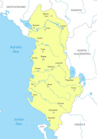 Political map of Albania with national borders, cities and riversのイラスト素材