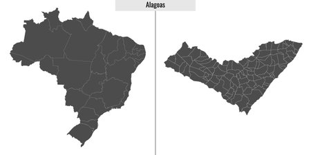 map of Alagoas state of Brazil and location on Brazilian mapのイラスト素材
