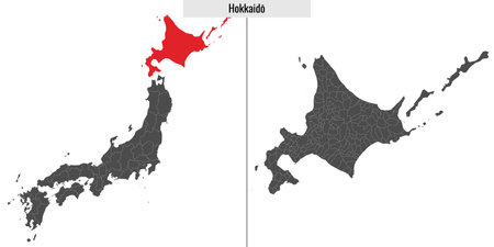 map of Hokkaido prefecture of Japan and location on Japanese mapのイラスト素材