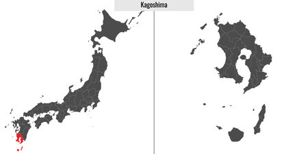 map of Kagoshima prefecture of Japan and location on Japanese mapのイラスト素材