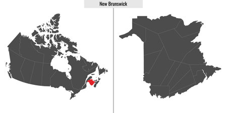 map of New Brunswick province of Canada and location on Canadian mapのイラスト素材