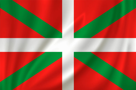 Flag of Basque Country waving in the wind on silk background. State Spainのイラスト素材