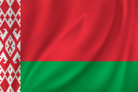 Flag of Belarus waving in the wind on silk backgroundのイラスト素材