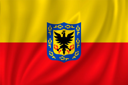 Flag of Bogota waving in the wind on silk background. Department Colombiaのイラスト素材