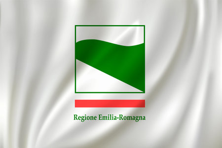 Flag of Emilia-Romagna waving in the wind on silk background. State Italyのイラスト素材