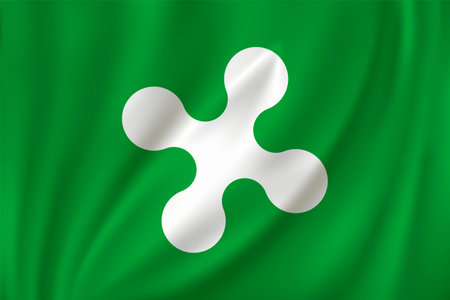 Flag of Lombardy waving in the wind on silk background. State Italyのイラスト素材