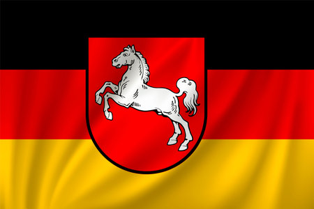 Flag of Lower Saxony waving in the wind on silk background, State Germanyのイラスト素材