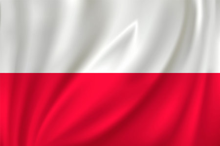 Flag of Poland waving in the wind on silk backgroundのイラスト素材
