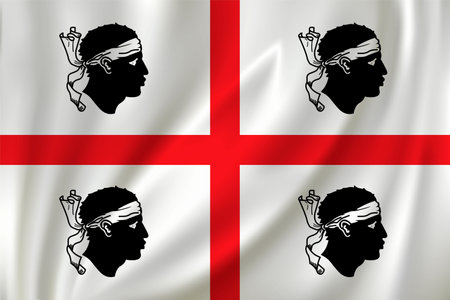 Flag of Sardinia waving in the wind on silk background. State Italyのイラスト素材
