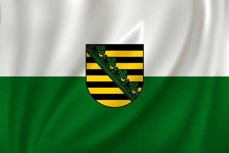 Flag of Saxony waving in the wind on silk background, State Germanyのイラスト素材