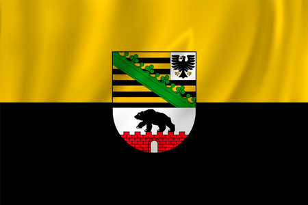 Flag of Saxony-Anhalt waving in the wind on silk background, State Germanyのイラスト素材