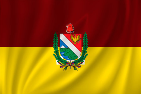 Flag of Tolima waving in the wind on silk background. Department Colombiaのイラスト素材