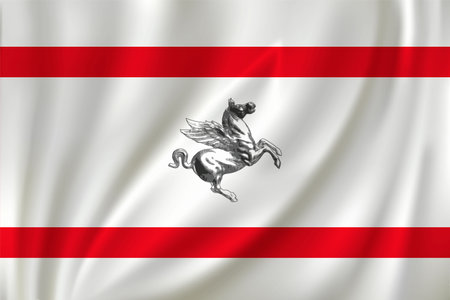 Flag of Tuscany waving in the wind on silk background. State Italyのイラスト素材