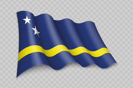 3D Realistic waving Flag of Curacao on transparent backgroundのイラスト素材