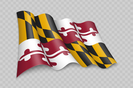 3D Realistic waving Flag of Maryland is a state of United States on transparent backgroundのイラスト素材