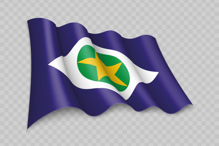 3D Realistic waving Flag of Mato Grosso is a state of Brazil on transparent backgroundのイラスト素材