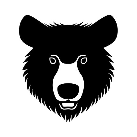 Bear head black and white vector icon. Template for logo, emblem or badge designのイラスト素材