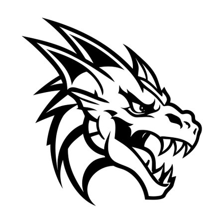Dragon head black and white vector icon. Template for logo, emblem or badge designのイラスト素材