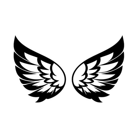 Wings black and white vector icon. Template for logo, emblem or badge designのイラスト素材