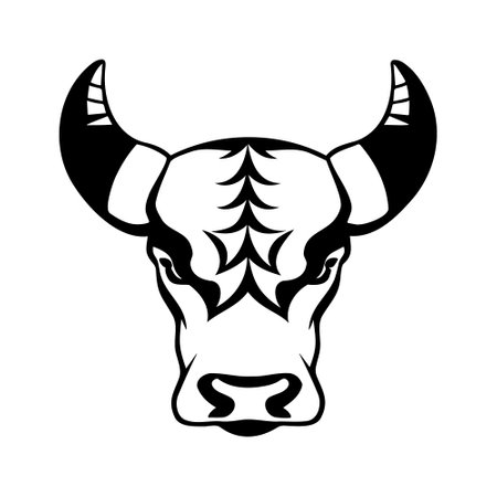 Bull head black and white vector icon. Template for logo, emblem or badge designのイラスト素材