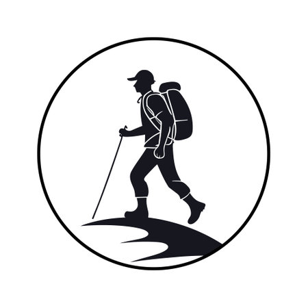 Hiking outdoor adventure logo, Hike Vector templateのイラスト素材