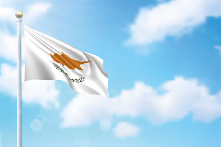 Waving flag of Cyprus on sky background. Template for independence day poster designのイラスト素材