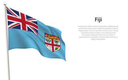 Waving flag of Fiji on white background. Template for independence day poster designのイラスト素材