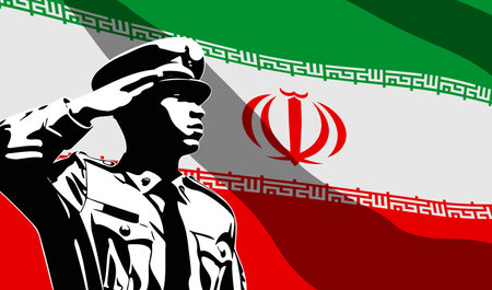 Silhouette of soldier with Iran flag on background. Army day conceptのイラスト素材