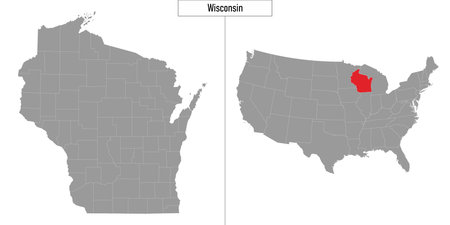 Simple map of Wisconsin state of United States and location on USA mapのイラスト素材
