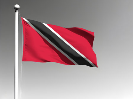 Trinidad and Tobago national flag isolated waving on gray backgroundの写真素材