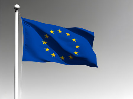 European Union national flag isolated waving on gray background