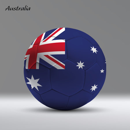 3d realistic soccer ball iwith flag of Australia on studio background, Football banner templateのイラスト素材