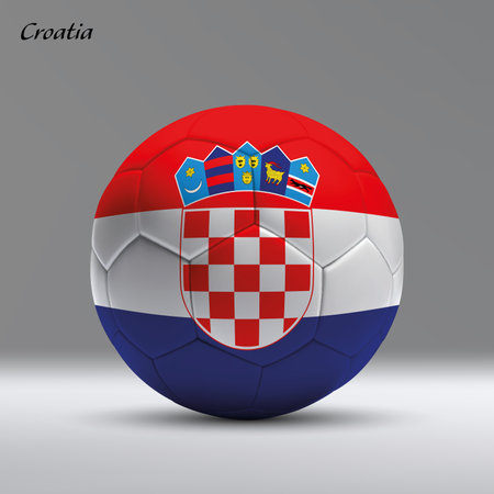 3d realistic soccer ball iwith flag of Croatia on studio background, Football banner templateのイラスト素材