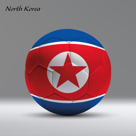 3d realistic soccer ball iwith flag of North Korea on studio background, Football banner templateのイラスト素材