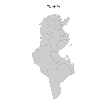 Simple flat Map of Tunisia with district bordersのイラスト素材