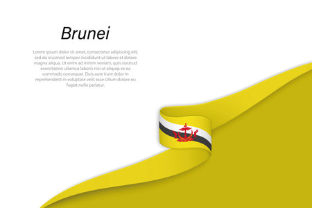 Wave flag of Brunei with copyspace background. Banner or ribbon vector templateのイラスト素材