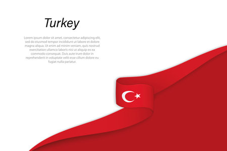 Wave flag of Turkey with copyspace background. banner or ribbon vector templateのイラスト素材