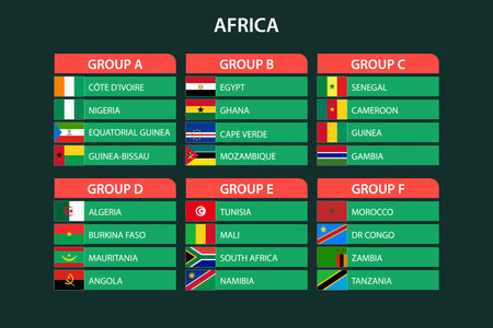 African tournament 2023, Match schedule template, flags of africa countriesのイラスト素材
