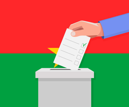 Burkina Faso election concept. Hand puts vote bulletin into vote box.のイラスト素材