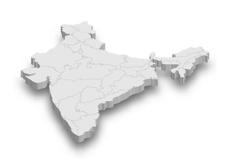 3d India white map with regions isolated on white backgroundのイラスト素材