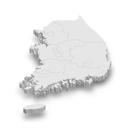 3d South Korea white map with regions isolated on white backgroundのイラスト素材